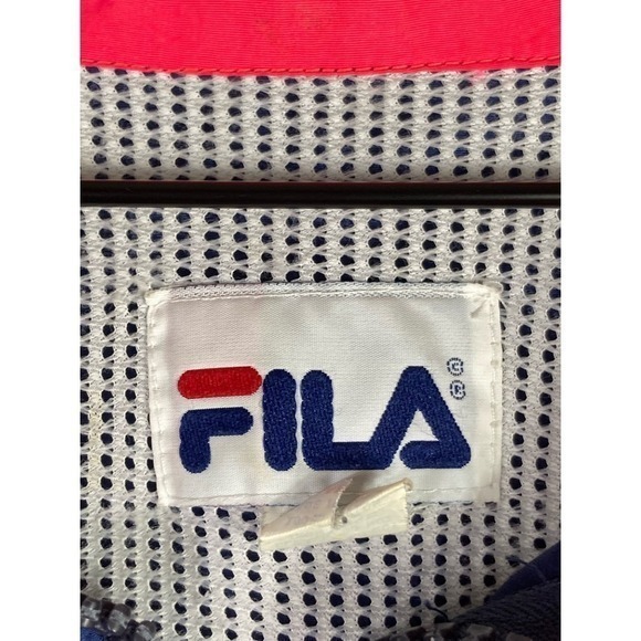 Vintage Fila Jacket Neon Pink Blue Made‎ in USA Large Full Zip Windbreaker 90s - Picture 2 of 15